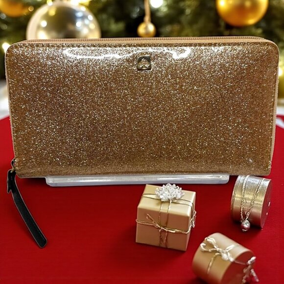 Kate Spade Mavis Street Neda Continental Zip Wallet, Sparkle Rose Gold NWOT) - Picture 1 of 7